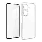 Avizar Coque pour Asus Zenfone 9 Silicone Souple et Film Verre Trempé 9H  transparent contour noir