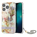 Guess Coque pour iPhone 13 Pro avec Dragonne Design Floral Pastel Multicolore