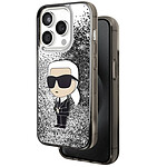 Karl Lagerfeld Coque pour iPhone 15 Pro Motifs Paillettes Flottantes Bords Rehaussés Argent