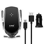 LinQ Support Voiture 3 en 1 pour Smartphone Chargeur Induction 15W, Chargeur Allume-cigare + Câble USB-C, Rotatif 360°  Noir