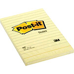 POST-IT 3M Post-it 100 feuilles/bloc, 76 x 76 mm, jaune, ligné