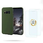 Evetane Coque Samsung Galaxy S8 Vert Foret Silicone liquide + 2 Vitres en Verre trempé Protection écran Antichocs