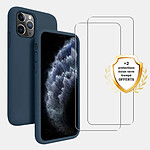 Evetane Coque iPhone 11 Pro Max Silicone liquide Bleu Marine + 2 Vitres en Verre trempé Protection écran Antichocs