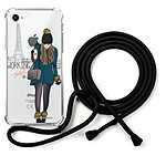 LaCoqueFrançaise Coque cordon iPhone 7/8/ iPhone SE 2020 noir Dessin Working girl