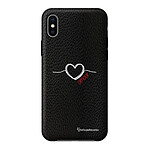 LaCoqueFrançaise Coque iPhone X/Xs effet cuir grainé noir Coeur Blanc Amour Design