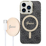 Guess Pack MagSafe pour iPhone 14 Pro Max Coque Motif et Chargeur MagSafe Noir