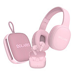 Bolaris Pack Audio 3-en-1 Casque Stéréo Malaga / Enceinte Bluetooth / Écouteurs Valencia Rose