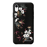 LaCoqueFrançaise Coque iPhone Xr effet cuir grainé noir Fleurs Sauvages Design