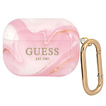 Guess Coque pour AirPods Pro Marbrée Silicone Rigide avec Mousqueton Rose