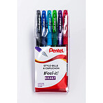 PENTEL Pochette de 6 Stylos bille à capuchon IFeel-it! BX487 : 1 Noir, 1 x Bleu, 1 x Bleu Ciel, 1 x Vert, 1 x Violet, 1 x Rouge