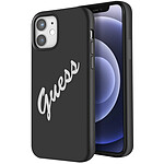 Guess Coque pour iPhone 12 et 12 Pro Silicone Vintage Soft Touch Noir