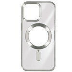 Avizar Coque MagSafe pour iPhone 15 Pro Silicone Protection Caméra  Contour Chromé Argent