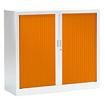 VINCO Armoire Monobloc FUN H100xL120xP43 cm 2 Tablettes Blanc Rideaux Orange