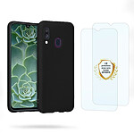 Evetane Coque Samsung Galaxy A40 Noire Silicone liquide + 2 Vitres en Verre trempé Protection écran Antichocs