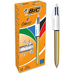 BIC Stylo à bille rétractable 4Colours Shine Gold Pointe Moyenne x 12