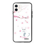 Evetane Coque iPhone 12 Mini Coque Soft Touch Glossy Chat et Fleurs Design