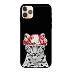 Evetane Coque iPhone 11 Pro Silicone Liquide Douce noir Leopard Couronne