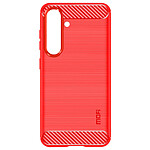 Avizar Coque pour Samsung Galaxy S24 Flexible Effet Carbone et Brossé Rouge