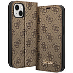 Guess Étui Luxe pour iPhone 14 Clapet Porte-cartes Design Élégant Motif 4G Marron