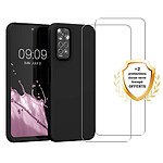 Evetane Coque Redmi Note 11 Silicone liquide Noire + 2 Vitres en Verre trempe Protection ecran Antichocs