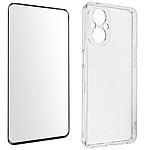 Avizar Coque pour Oppo Reno 8 Lite 5G Silicone Souple et Film Verre Trempé 9H  transparent contour noir