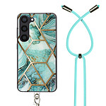 Avizar Coque pour Samsung S23 Motif Marbre Dos Rigide Cordon Amovible  Bleu