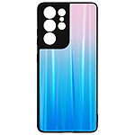 Avizar Coque Samsung Galaxy S21 Ultra Bi-matière Holographique Brillant Rose et bleu