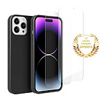 Evetane Coque iPhone 14 Pro Max Silicone liquide Noire + 2 Vitres en Verre trempé Protection écran Antichocs