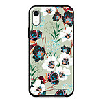 LaCoqueFrançaise Coque iPhone Xr effet cuir grainé noir Fleurs vert d'eau Design