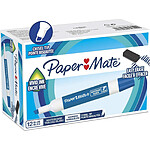 PAPER MATE Marqueur tableau blanc, pointe biseautée, bleu x 12