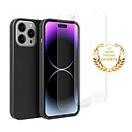 Evetane Coque iPhone 14 Pro Silicone liquide Noire + 2 Vitres en Verre trempé Protection écran Antichocs