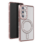 Avizar Coque Diamant pour Samsung Galaxy S24 MagSafe Contour Strass Rose Champagne