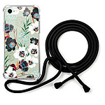 LaCoqueFrançaise Coque cordon iPhone 7/8/ iPhone SE 2020 noir Dessin Fleurs vert d'eau