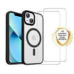 Evetane Coque iPhone 13 Noire et transparente Motif fumée Compatible Magsafe + 2 Vitres Protection ecran