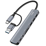 LinQ Hub USB Support OTG 5 Gbps Lecteur Carte SD / TF et Audio Jack 3.5mm Gris