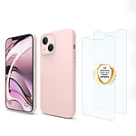 Evetane Coque iPhone 13 Silicone liquide Rose + 2 Vitres en Verre trempé Protection écran Antichocs