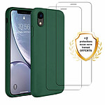 Evetane Coque iPhone XR Silicone liquide Vert Foret + 2 Vitres en Verre trempé Protection écran Antichocs