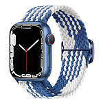 Avizar Bracelet pour Apple Watch 41mm et 40mm et 38 mm Nylon Tressé Ajustable par Boucle Métallique blanc et bleu