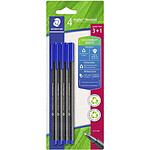 STAEDTLER Fineliner triplus, bleu, blister de 4, 3+1 GRATUIT