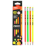 DELI Boîte 12 crayons graphite HB corps triangulaire couleur Néon bout gomme x 12