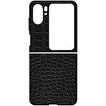 Avizar Coque Cuir pour Oppo Find N2 Flip Effet Croco Deux Pièces Bords Surélevés Noir