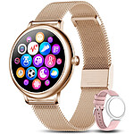 EVETANE Montre Connectée Femme Or + 1 bracelet rose offert