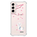 Evetane Coque Samsung Galaxy S22 5G Silicone antichocs Solides coins renforcés  transparente Motif Chat et Fleurs