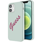 Guess Coque pour iPhone 12 et 12 Pro Silicone Vintage Soft Touch Vert Pâle