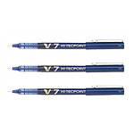 PILOT Stylo roller Hi-Tecpoint V7 Encre liquide Pointe moyenne Bleu x 3