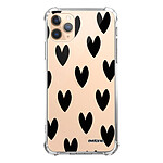 Evetane Coque iPhone 11 Pro anti-choc souple angles renforcés transparente Motif Coeurs Noirs