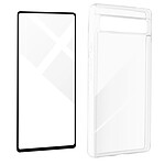 Avizar Coque pour Google Pixel 6a Silicone Souple et Film Verre Trempé 9H  transparent contour noir