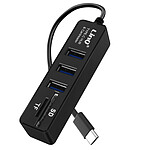 LinQ Hub USB-C 5 en 1 avec 3 Ports USB et Lecteur Carte SD / Micro-SD  Noir