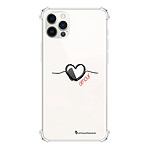 LaCoqueFrançaise Coque iPhone 12/12 Pro anti-choc souple angles renforcés transparente Motif Coeur Noir Amour