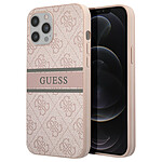 Guess Coque pour iPhone 12 Pro Max avec Imprimé et Bande Monochrome Luxe Rose Poudré